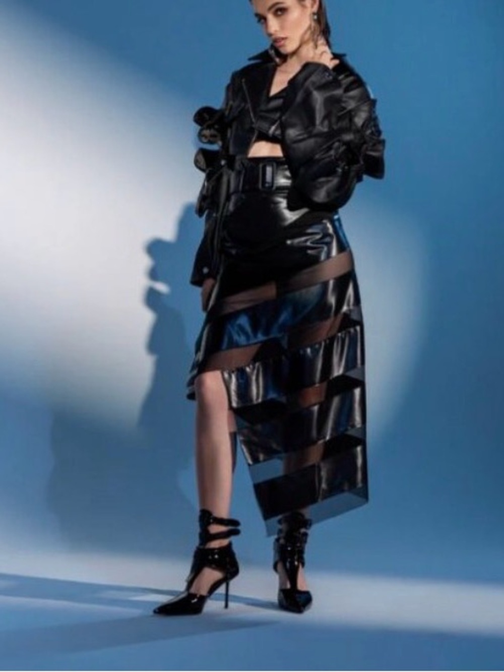 Edgy Black Patent Mix Skirt